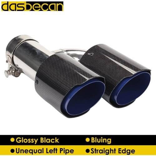 Dasbecan Unequal Glossy Carbon Fiber Exhaust Pipe Car Dual H Model Muffler Straight Bluing Exhaust Tips Left End Tip Universal