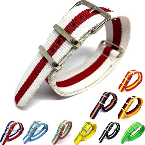 White Red 20mm Nylon Watch Strap Watch Band for Army Sport Watch Dropshipping Belt