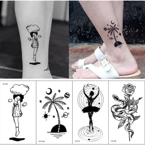 New Waterproof Temporary Tattoos Black Fashion Minimalist Cool Girl Summer Sexy Chest Back Ankle Body Art Fake Tattoos Wholesale