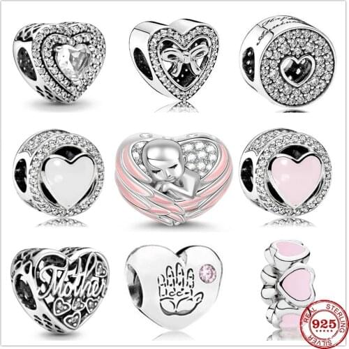 New Heart shape 925 Sterling Silver Promise Zirconia Love Bow Beads Fit Original Charms Pandora Bracelet Bead Jewelry making