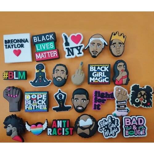 PVC Black Girl Shoes Charm Accessory Accessory Black Life Material BLM Shoe Decoration For Crocodile Gibz Kids Party X-Mas Gift