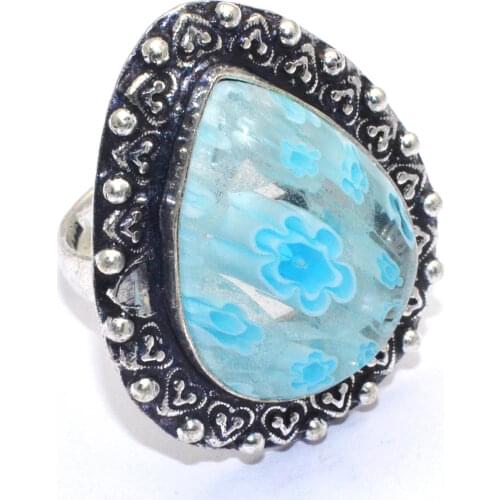 Genuine Fancy Dichroic Glass Ring Silver Overlay over Copper, USA Size : 7 , R7444