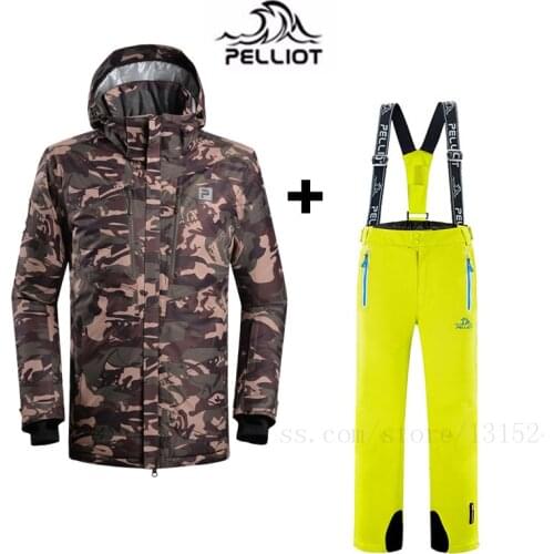 Pelliot Top Quality Men`s Ski Suit Waterproof Super Warm Mountain Skiing Suit Outdoor Ski Jacket+Snowboard Pant Ski