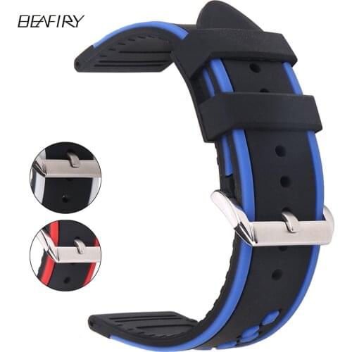 BEAFIRY Soft Silicone Rubber Watch Band Strap20 22 24mm Waterproof Watchband black blue black red black white