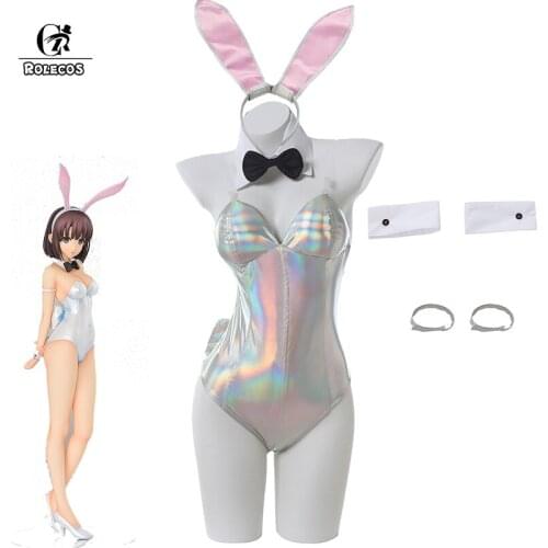 ROLECOS Megumi Kato Cosplay Costume Sexy Bunny Cosplay Anime Land of the Lustrous Megumi Kato Costume Diamond Women Jumpsuit Set