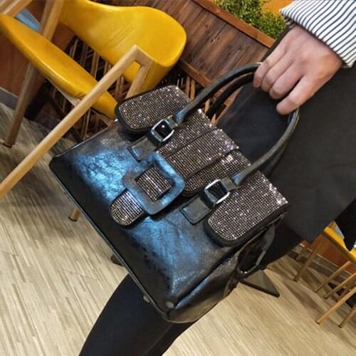 Luxury Designer Handbag Rhinestone Ita Bags for Women Shoulder Bags Split Leather Black Sac A Main Large Bolsos Para Mujer