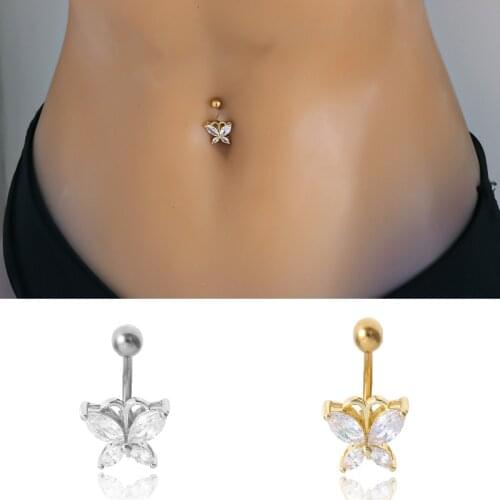 Butterfly Navel Earring Belly Piercing Steel Belly Button Rings Crystal Piercing Navel Heart Style Piercing Sex Body Jewelry