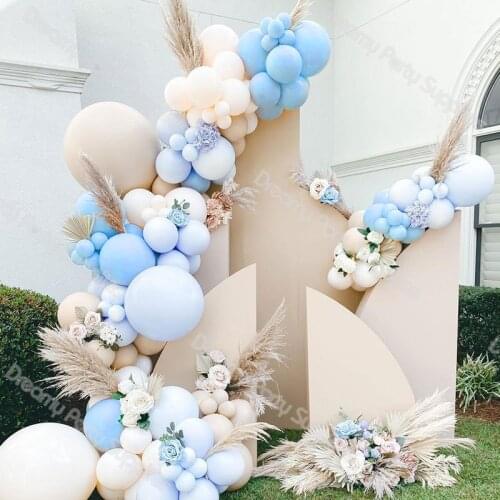 Blue Balloon Arch Beige Baby Shower Cream Peach Safari Green DIY Balloons Garland Birthday Party Decorations Boy Kids Supplies