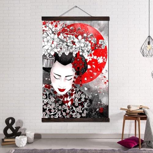 Modern Art Canvas Painting Frame Posters and Prints Home Decoration Wall Pictures for Bedroom Japan Kimono Culture Cherry Geisha