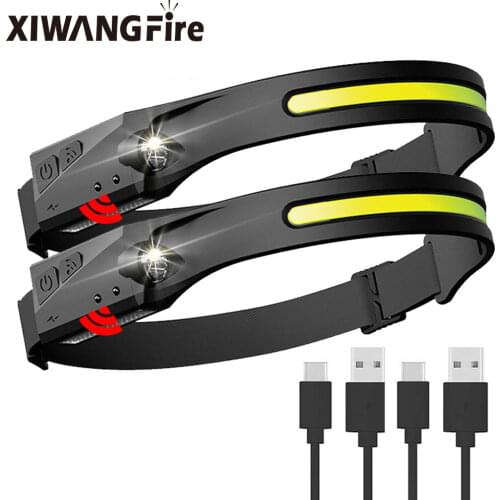 Induction Headlamp COB LED Headlight Built-in 1200mAh Lithium Battery Rechargeable Portable 5 Modes Warning Head Torch