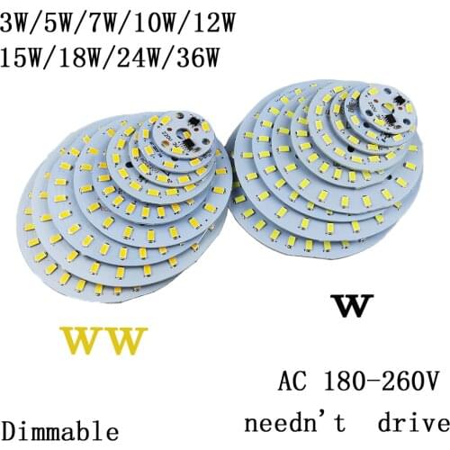 10pcs 220v led plate Source 3W 5W 7W 10w 12W 15W 18W 24w 36w integrated IC driver 5730 SMD Cold White/ Warm White aluminum pcb