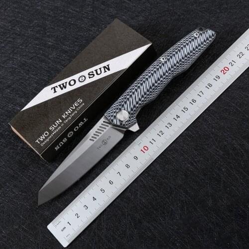 TWO SUN TS16 D2 Blade Flipper Ball Brearing Tactical Folding Knife G10 Handle Camping Pocket Knives Outdoor Survival EDC Tools