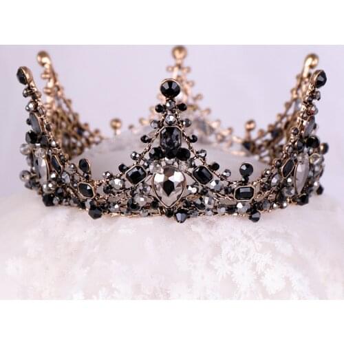 Full Round Circle Tiara Baroque Black Crystal Crown Black Crown Hair Jewelry Decoration Kid Accessories Wedding Bridal ML