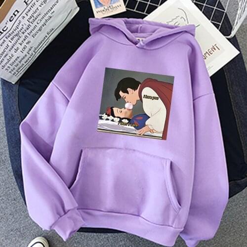 Winter Korean Fashion Long Sleeve Prince and Princess Funny Graphic Hoodies Women Oversized Sweatshirts Harajuku Streetwear