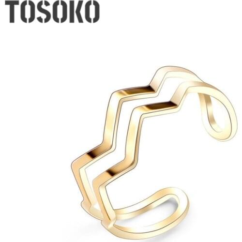 TOSOKO Stainless Steel Jewelry Wavy Double Opening Ring Womens Unique Fashion Tail Ring BSA035