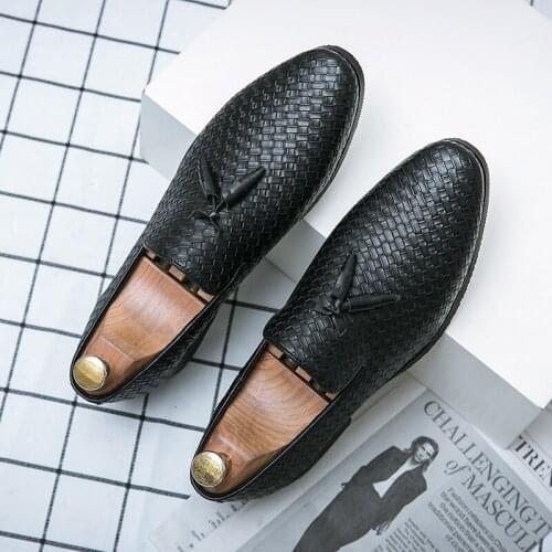 New Men Loafers Leather Formal Shoes Elegant Dress Shoe Simple Slip on Man Casual Footwear Hip Hop Lightweight Club Shoes Flats