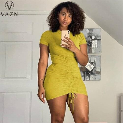 VAZN 2021 Party Going Out Wear Bandage Shinny Party Cocktail Short Mini Dress Short Sleeve Energetic Suitable Dress