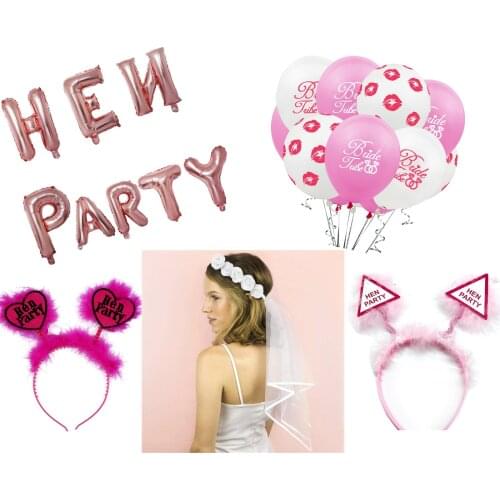 Bachelorette Party Supplies Rose Gold Hen Party Letter Balloon Sticker Wedding Veil for Bridal Shower Hen Night Party Decor