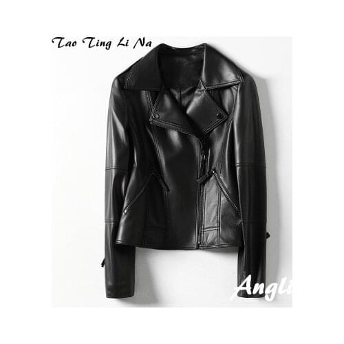 2020 Women Spring Genuine Real Sheep Leather Jacket H62