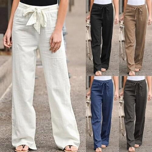 2021 Womens Pants Casual Solid Color Cotton Linen Long Straight Pants Harajuku High Waist with Ankle-length Length Trousers
