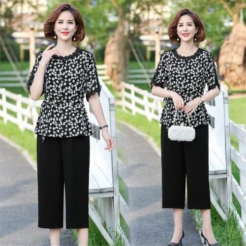 Summer 2021 New Korean Casual Loose Large Size Printed O-neck Top and Pants Suits Two-piece Suit Women Outfits 5XL