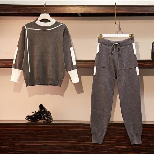 Women Knitted 2 Piece Set Casual Sportsuit O Neck Long Sleeve Pullover Sweater And Pant Set Autumn Winter 2Pcs Clothes Tracksuit