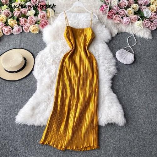 Maxi Dresses for Women Summer Retro Fashion Satin Sleeveless Vintage Dress Y2k Clothing Women Vestido De Mujer High Quality 2021