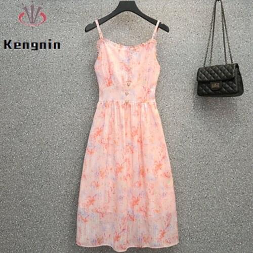 Oversized Pink Color Women Spaghetti Straps 2021 Summer Vintage Ladies Sexy Off The Shoulder Vestidos Female Pink Dress KE1082