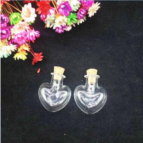 10pcs/lot sweet heart Mini Empty Wishing Bottle vial Pendants Perfume essential oil Cork Plug Glass Hand-Blown jewelry Necklace
