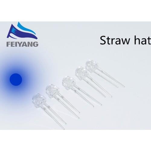 100pcs 5mm Straw Hat Blue LED Diode Water Clear 5 mm High Brightness Transparent Light Emitting Diode LED Lamp DC 3V 20mA