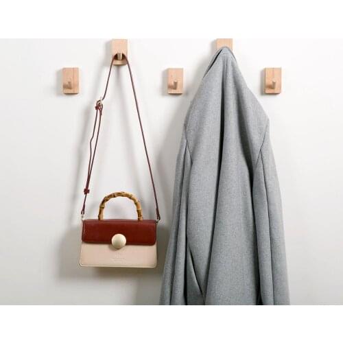 5PCS Beech Wood Clothes Hooks Coat Hangers Wooden Wall Decorative Storage Racks For Keys Bags Hats Home Decoration Accessories