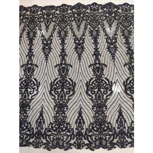 1 Yards 130CM Width Fashion Dress Top Quality Black Color Gorgeous Embroidered French Lace Fabric Sequins Bridal Lace Fabric
