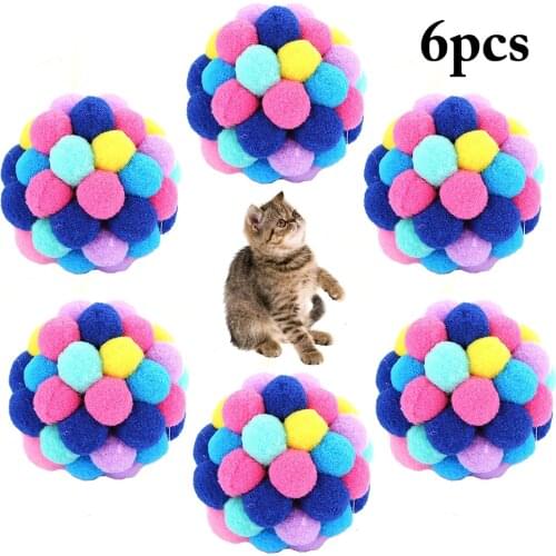 6PCS 2.36'' Cat Ball Toy Creative Funny Interactive Cat Play Toy Colorful Bell Bouncing Ball Pet Cat Toy Color Random