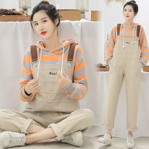 865# Maternity Clothes Spring Autumn Cotton Suspender Pants Set for Pregnant Women 2 Pcs Clothing