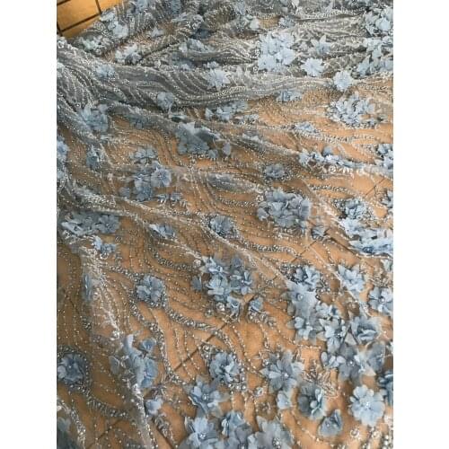 African Net Lace Fabric ZH-109682 with heavy beads Hot Sale Embroidered French Tulle Lace Fabric