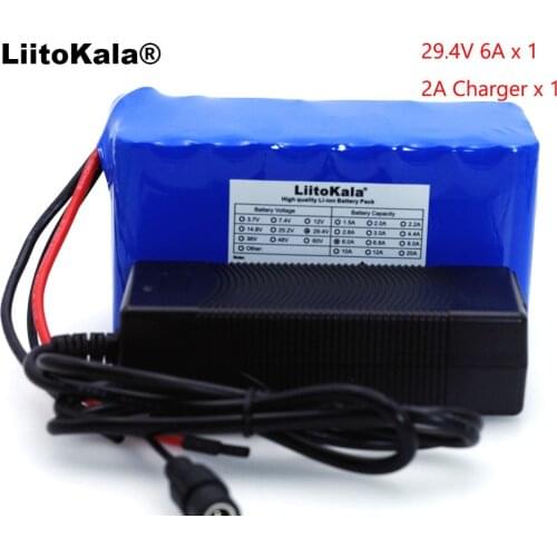 LiitoKala 24V 6Ah 7S3P 18650 Battery 29.4V 6000mAh BMS Electric Bicycle Moped / Electric / Liion battery Pack + 29.4V 2A Charger