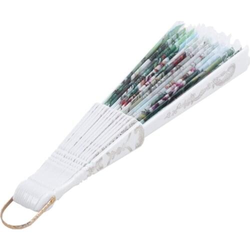 Hollow Out Rib Peony Print Lace Trim Folding Fabric Hand Fan Colored