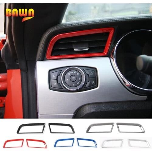 HANGUP ABS Car Interior Dashboard Left&Right Air Condition Vent Outlet Cover Ring For Ford Mustang 2015 Up Car Styling