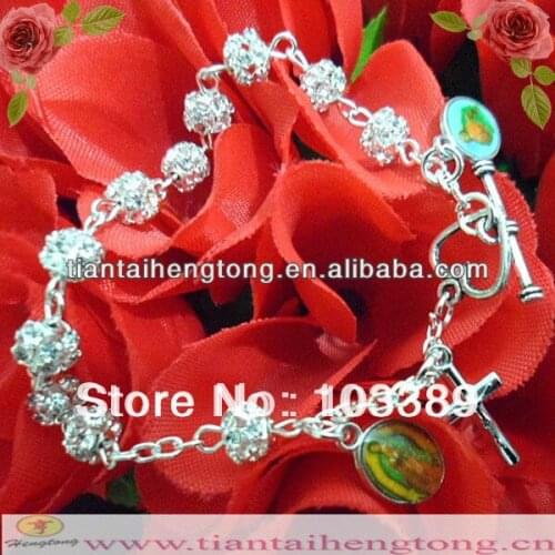 Free shipping 6pcs/lot exquisite religious rhinestone rosary bracelet sliver chain bracelet,clear cute bracelet special offer