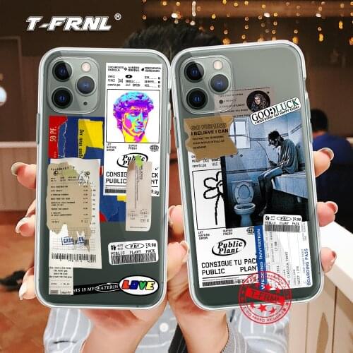 For iPhone 12 Mini 11 Pro XS MAX X XR 7 8 Plus Soft Straight Edge Silicone TPU Cover Fundas Coque Cute Cartoon David Phone Case