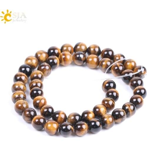 CSJA Natural Stone Yellow Tiger Eye Beads Factory Wholesale 8mm Mala Bead for DIY Personal Bracelet Necklace Jewelry Making F196