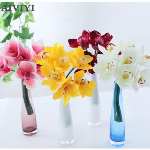 7 Branches of Cymbidium Home Decor Artificial Flowers Wedding Garden Christmas Decoration Fake Flower Silk Orchid Bouquet