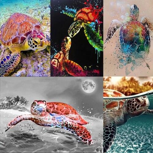 DIY Diamond Mosaic Animal Sea Turtle Black White Art Needlework Full Square Diamond Painting Cross Stitch Diamond Crystal Art