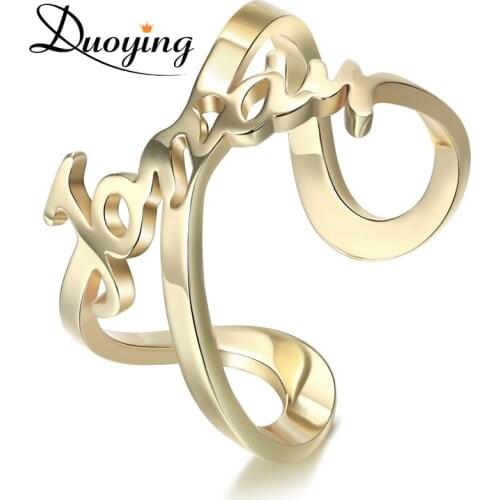 Duoying Carve Infinity Custom Name Style Ring Tone Double Line Stacking Forever Love Ring Personalized Valentines Gift