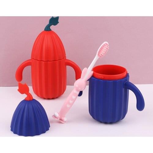 Food Grade PP Double Layer Childrens Portable Bathroom Cup Pumpkin Pattern Silicone Toothbrush Cup Travel Accessories