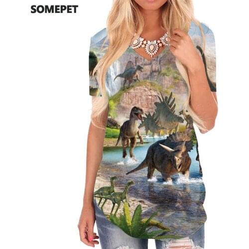 SOMEPET Dinosaur T Shirt Women Animal Tshirts Printed Novel Funny T shirts Harajuku V-neck Tshirt Womens Clothing Fashion Cool