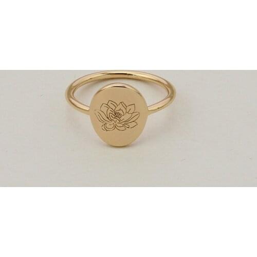 Delicate Oval Gold Plated Flora Bouquet Lotus Birth Flower Collection Ring For Women Gift