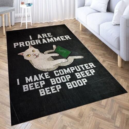 Programmer Cat Carpet for Living Room 3D Anime Cartoon Rug Gamer Teen Room Bedside Lounge Rug Kids Children Floor Mats