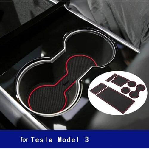 Gate Slot Mat for Tesla Model 3 2017 2018 2019 2020 Non-Slip Latex Cup Holder Pad Interior Cushion Accessories Decoration Mat