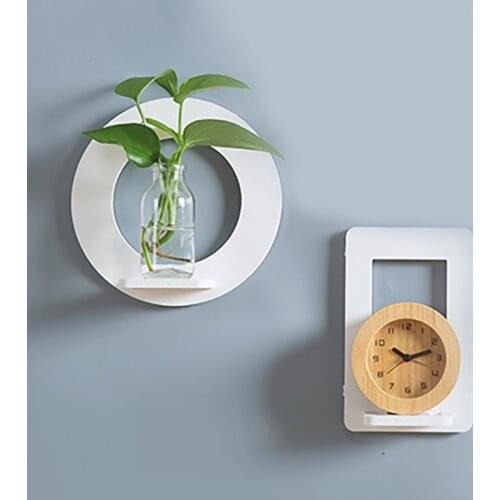 Round Square Storage Rack Shelf Holder Wall Hanging Creative Decoration Organizer For Home Bedroom Living Room Decor